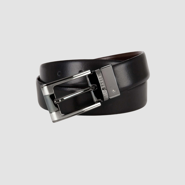 Metal detail of the Ted Baker Crafti Reversible Leather Belt in Black