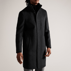 Ted Baker Ederson Wool Blend Funnel Neck Coat in Charcoal