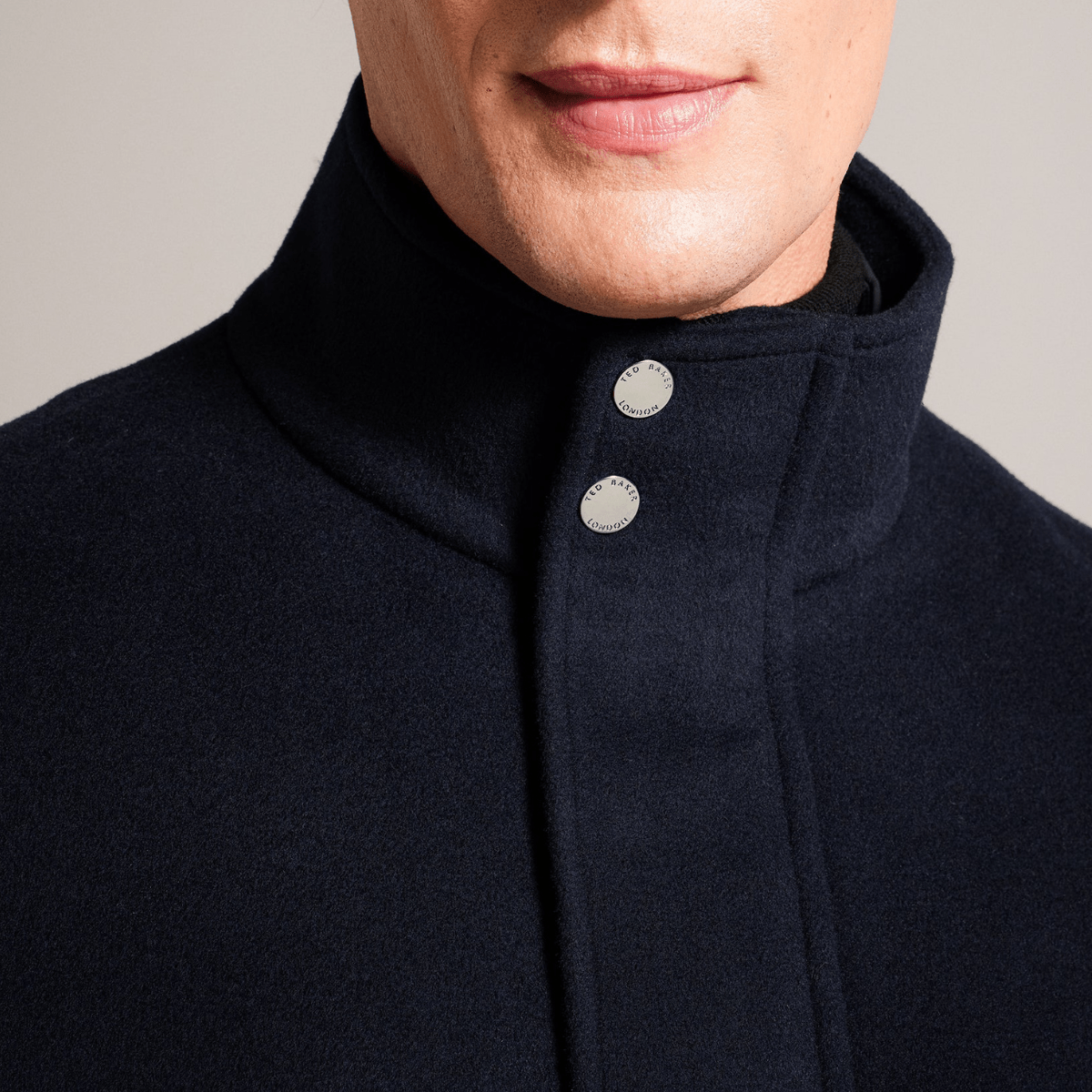 Ted Baker Ederson Wool Blend Funnel Neck Coat in Navy Mens Suit Warehouse Melbourne