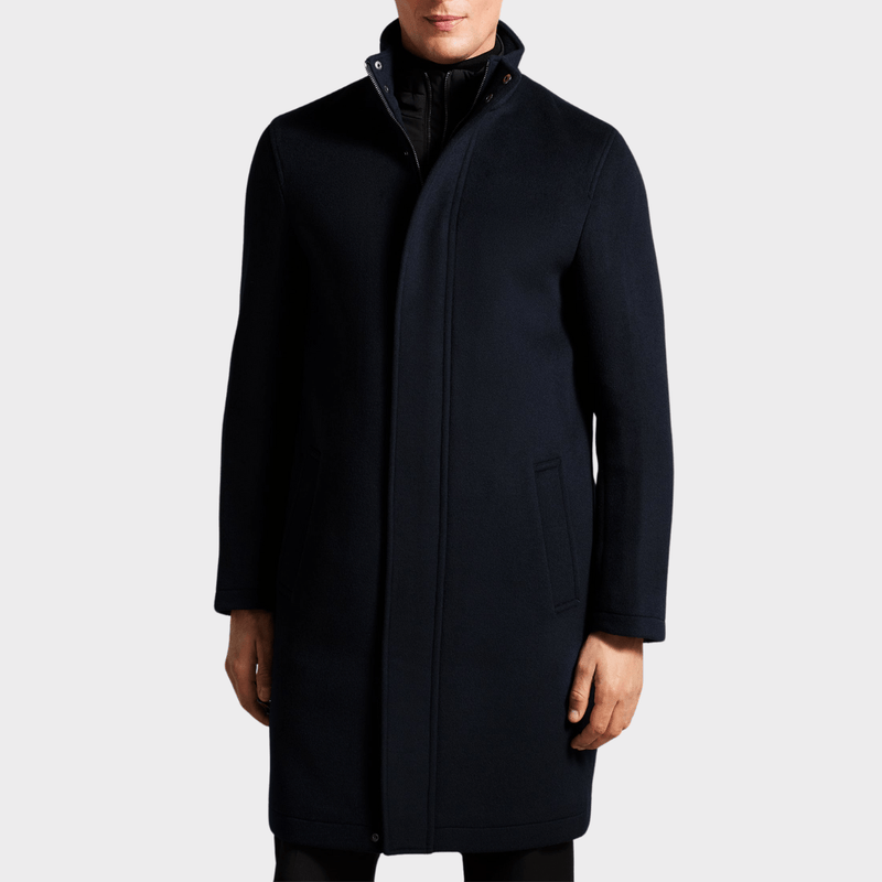 Ted Baker Ederson Wool Blend Funnel Neck Coat in Navy Mens Suit Warehouse Melbourne