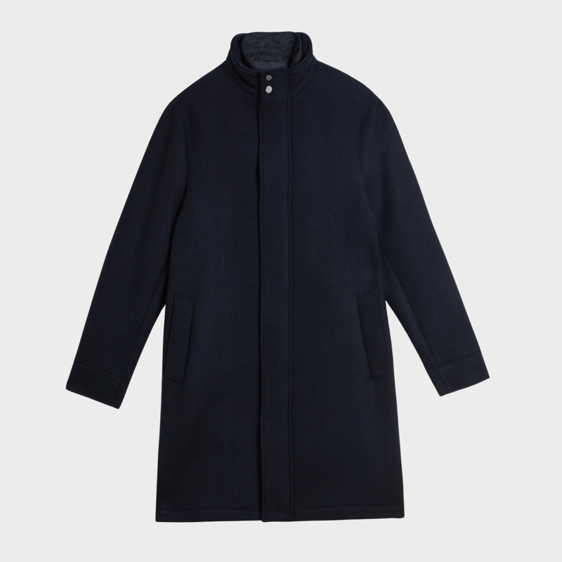 Ted Baker Ederson Wool Blend Funnel Neck Coat in Navy