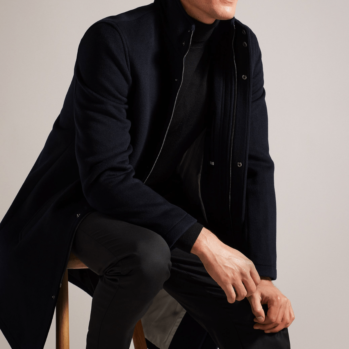 Ted Baker Ederson Wool Blend Funnel Neck Coat in Navy