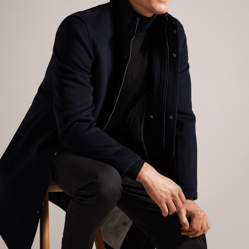 Ted Baker Ederson Wool Blend Funnel Neck Coat in Navy Mens Suit Warehouse Melbourne