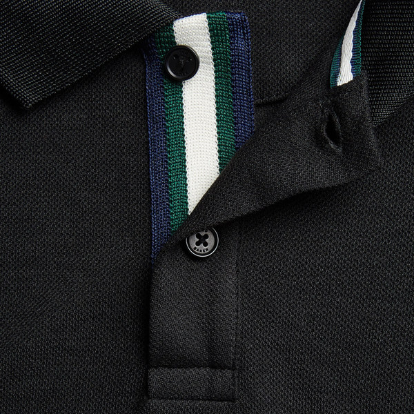 Button details of the Slim Fit Karty Mens Knit Polo in Black