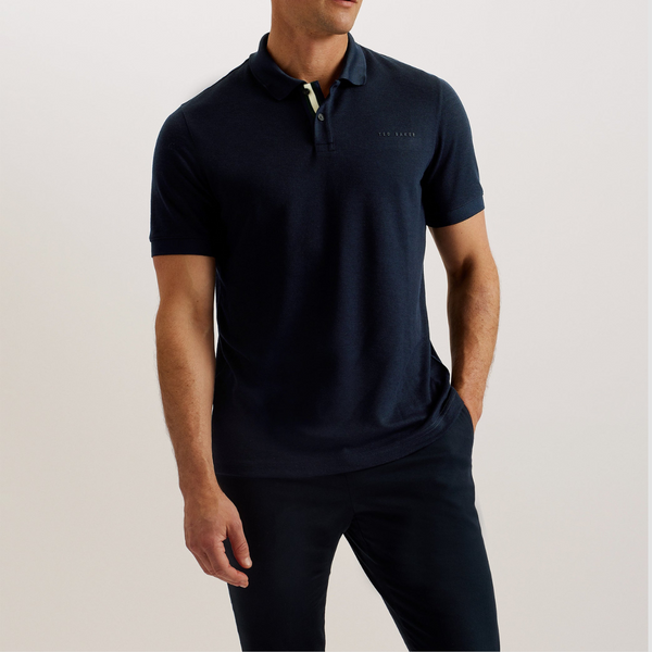 Front view of the Ted Baker Slim Fit Karty Mens Knit Polo in Navy