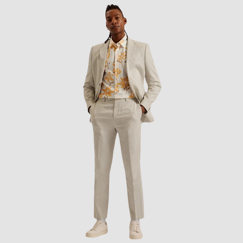 Ted Baker Mens Slim Fit Damaskt Suit in Natural Cotton Linen Blend