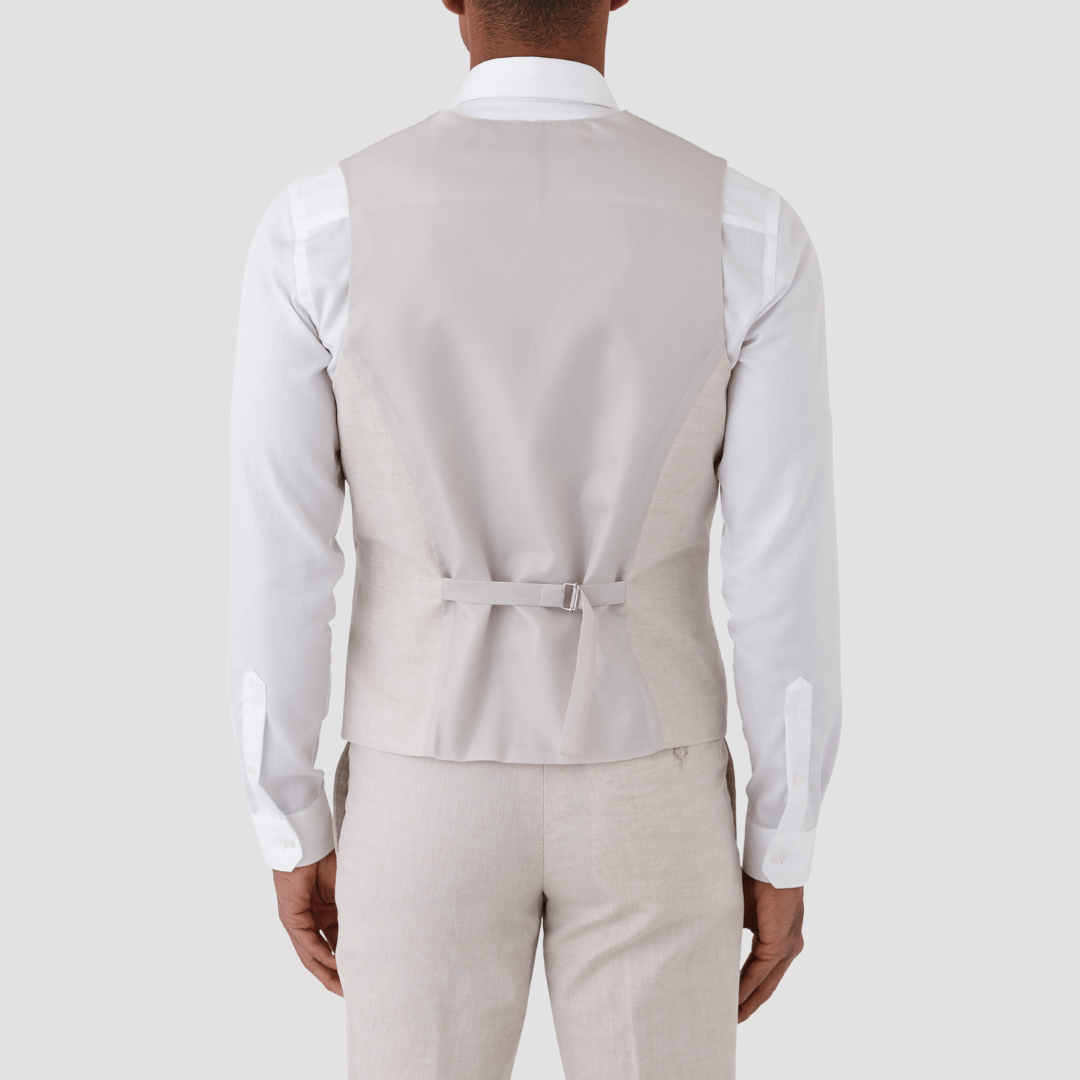 Uberstone slim fit nick linen vest in sand