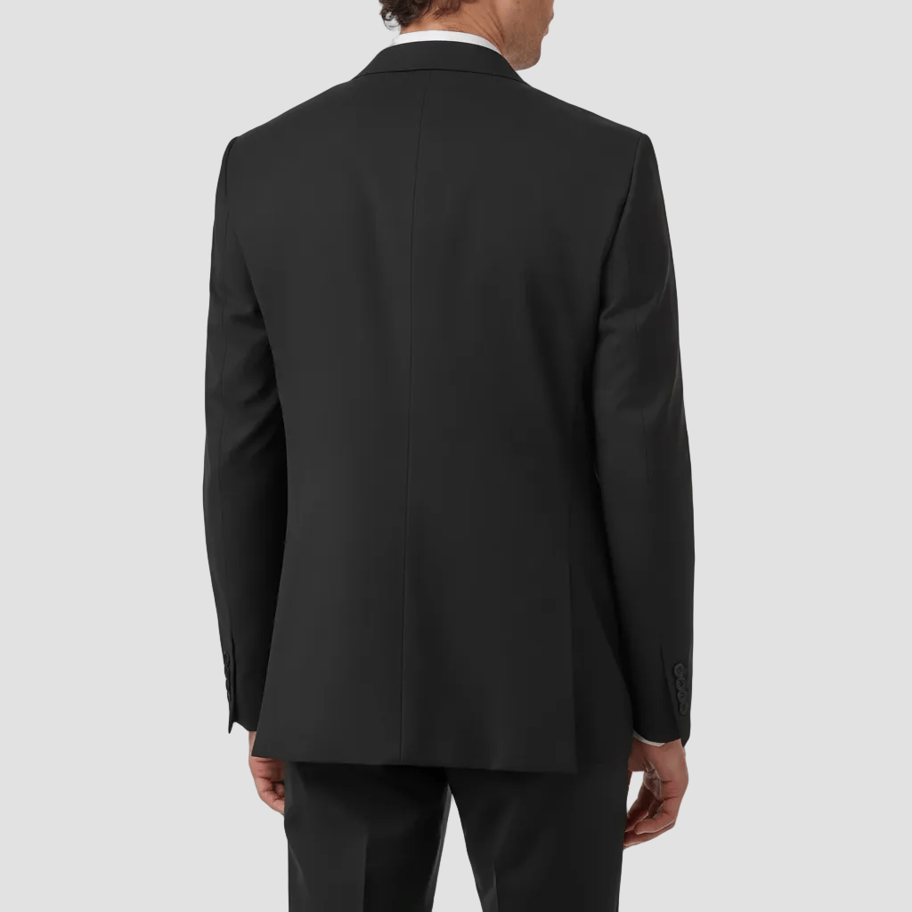 Wool Blend black suit jacket by Uberstone with matching trousers.