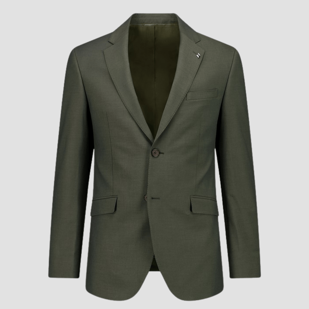 Green blazer on a light gray background