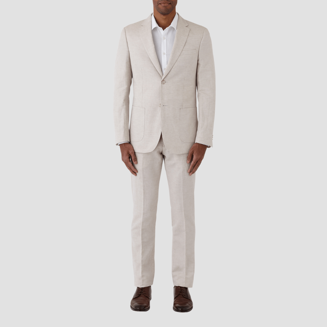 Uberstone slim fit tyson linen suit in sand