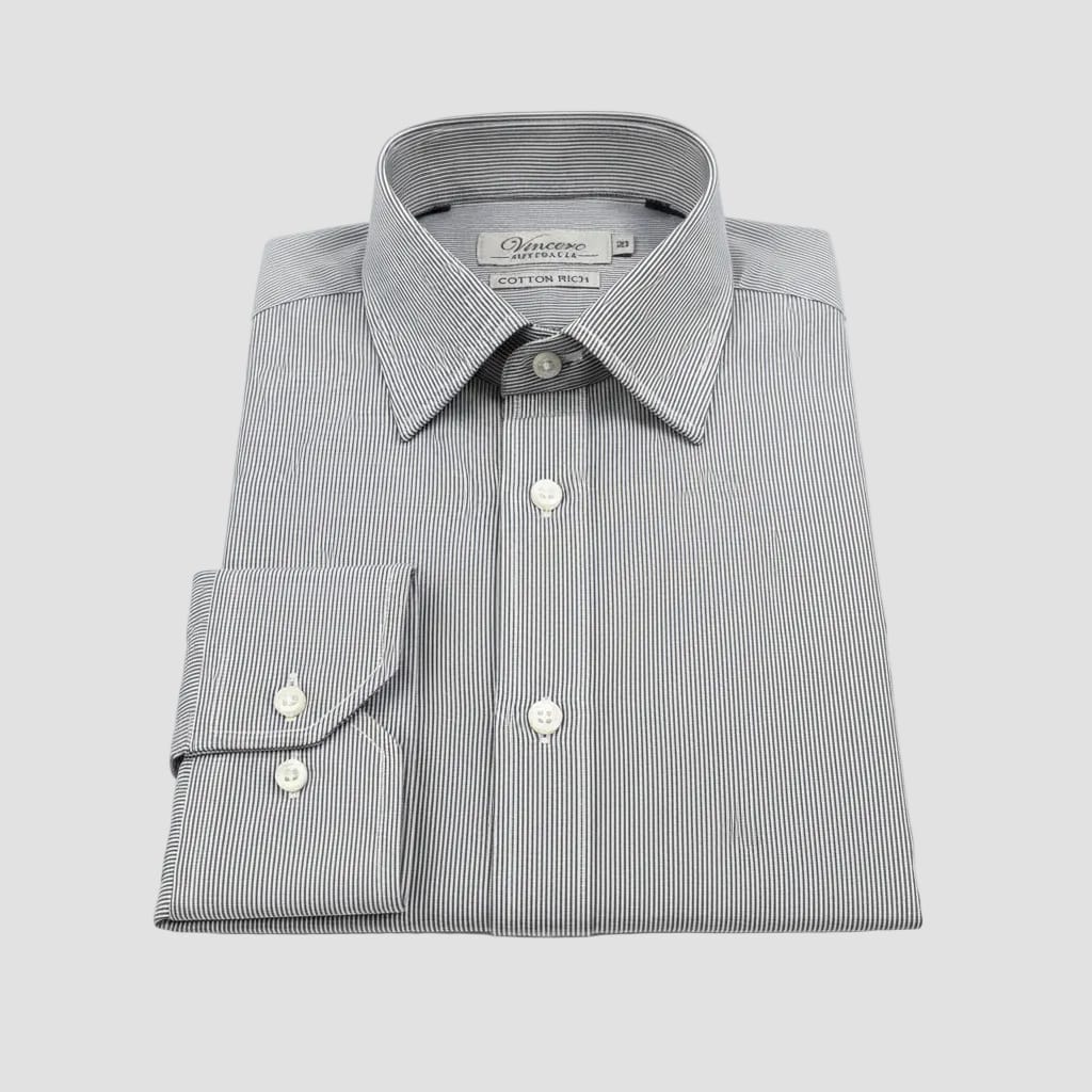 Vincere Slim Fit Shirt in Black & White Stripe