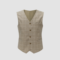 Wyatt Windowpane Check Vest in Camel