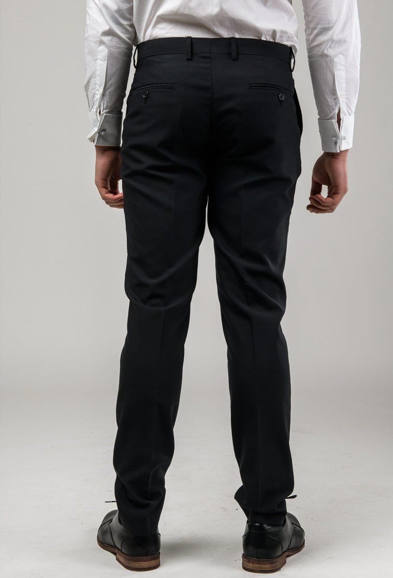 The back view of the Aston slim fit colton trouser in black pure wool A0137122T