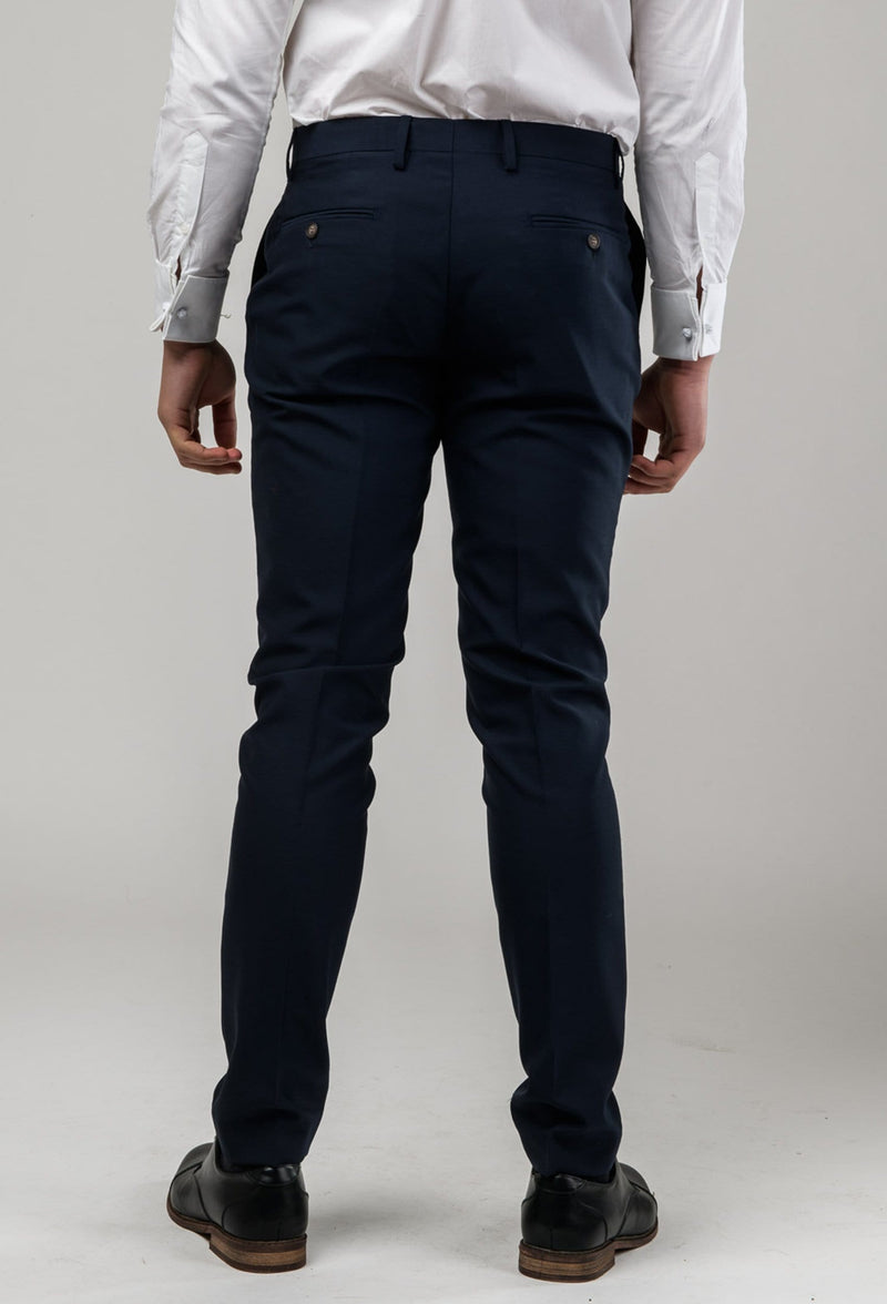 reverse view of the Aston slim fit colton trouser in navy pure wool A0437162T