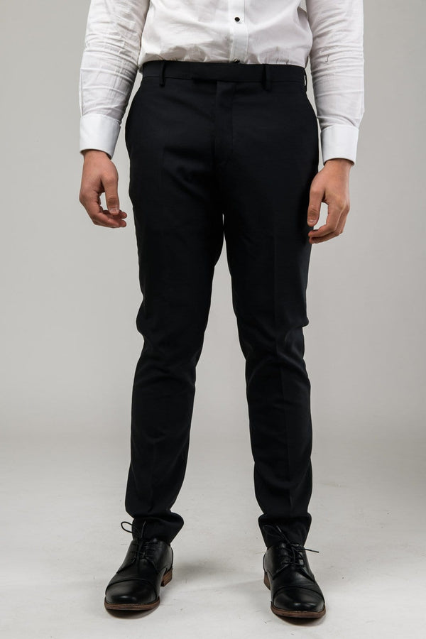 a front view of the Aston slim fit moores trouser in black A019301T-NL