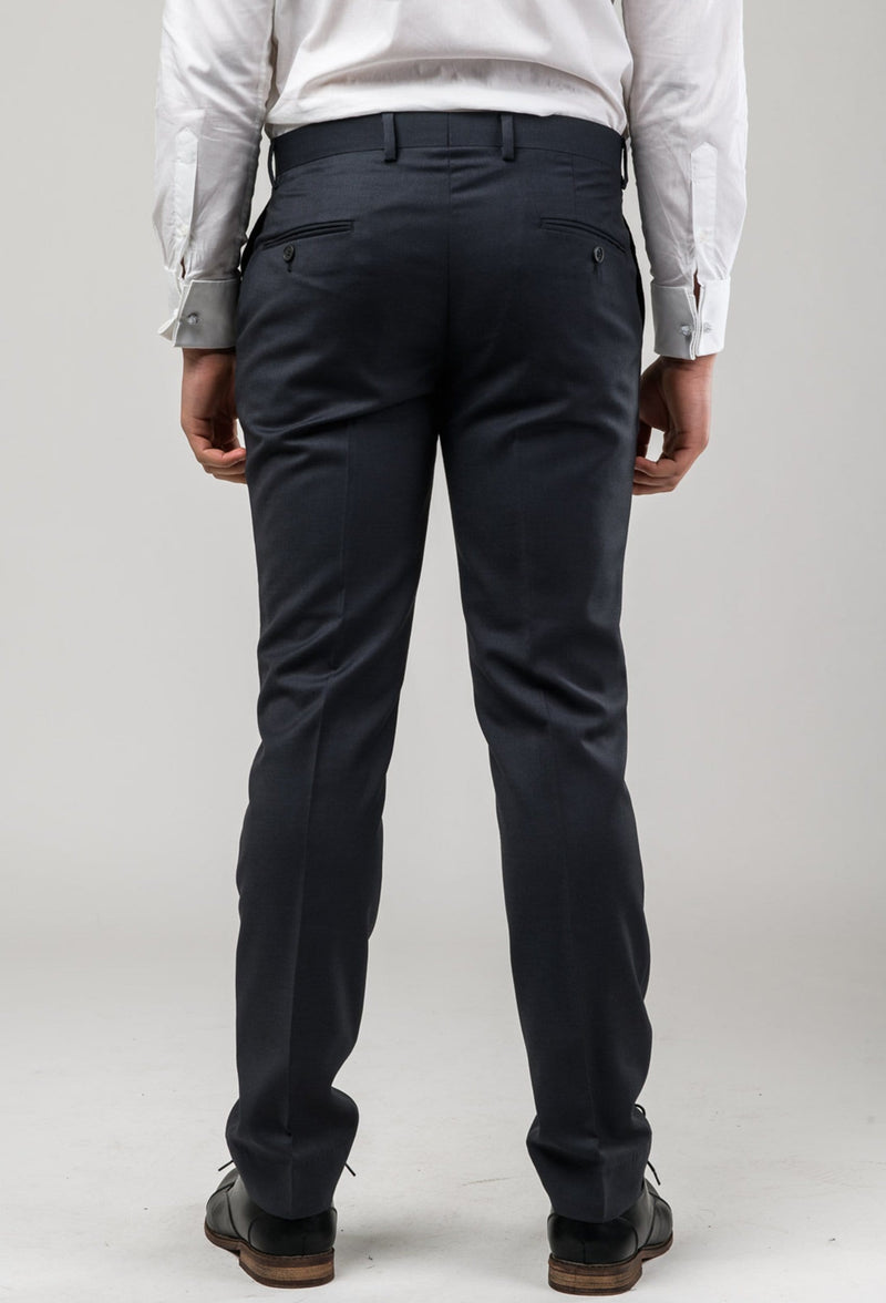 rear view of the Aston slim fit colton trouser in charcoal pure wool A0220172T including the two rear hip pockets