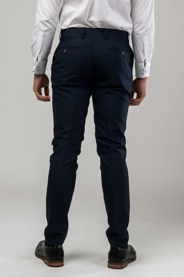 A reverse view of the Aston slim fit moores trouser in navy A049301T-NL