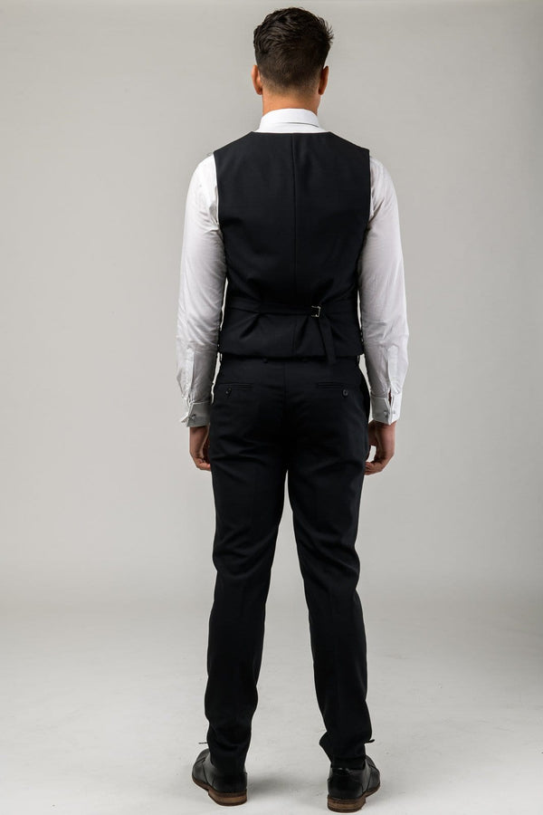 A reverse view of the Aston slim fit moores vest in black A019301V-NL