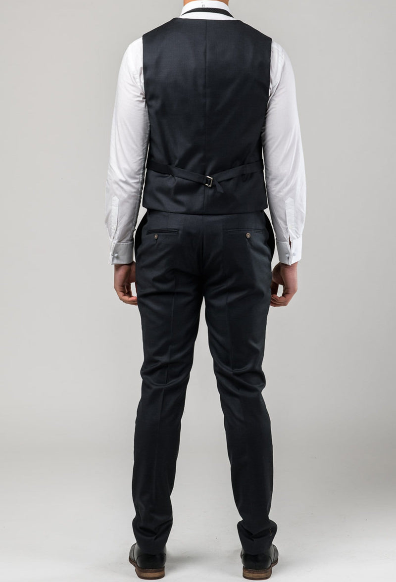 A reverse view of the Aston slim fit moores vest in charcoal A029301V-NL