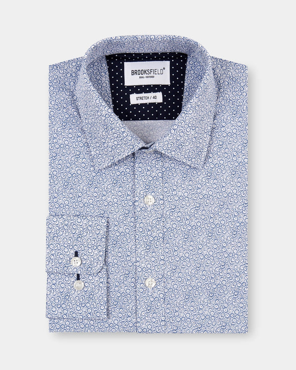 a folded brooksfield mens long sleeve blue printed dress shirt in blue