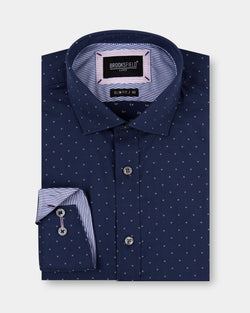 Slim Textured Long-Sleeve Shirt - Navy, Shirts