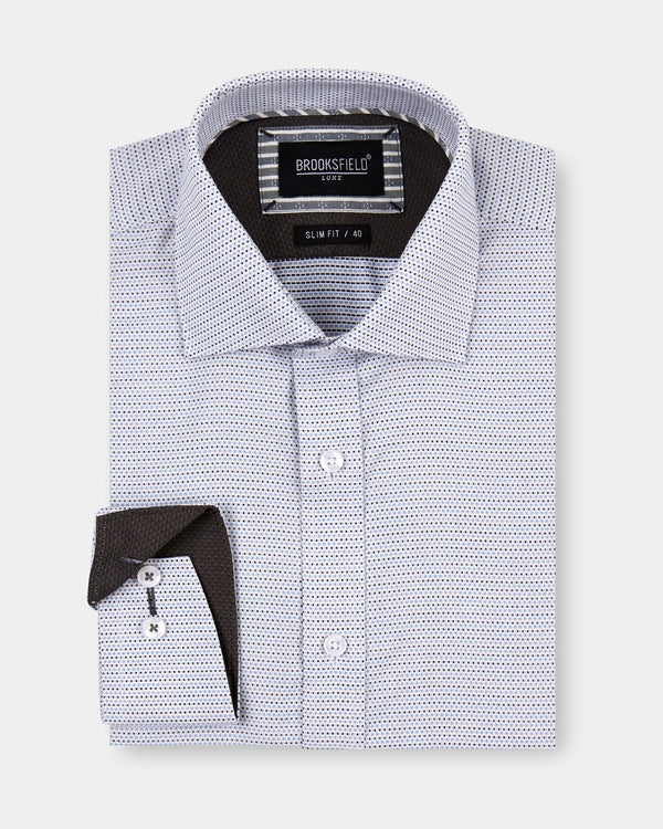 brooksfield long sleeve mens dress shirt in white cotton with small blue dot print
