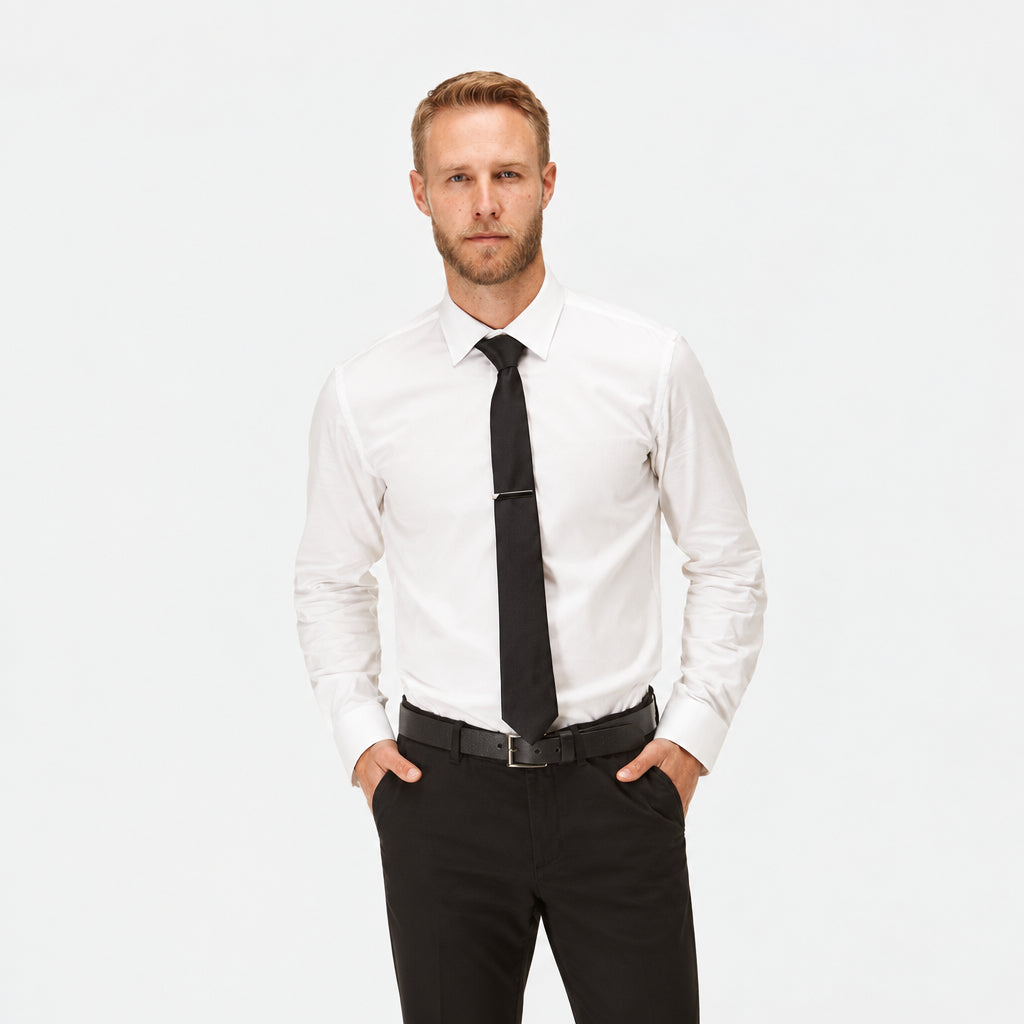 a man wears the brooksfield mens white dress shirt the occasion shirt