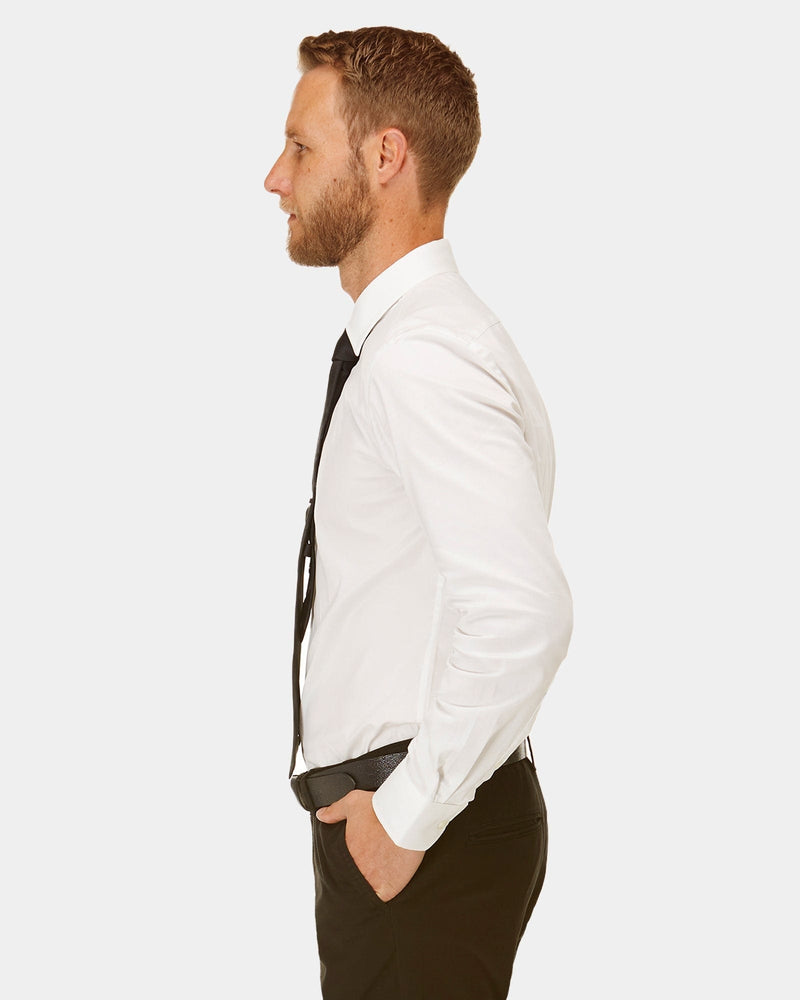 a side view of the brooksfield mens dress shirt in cream BFC939