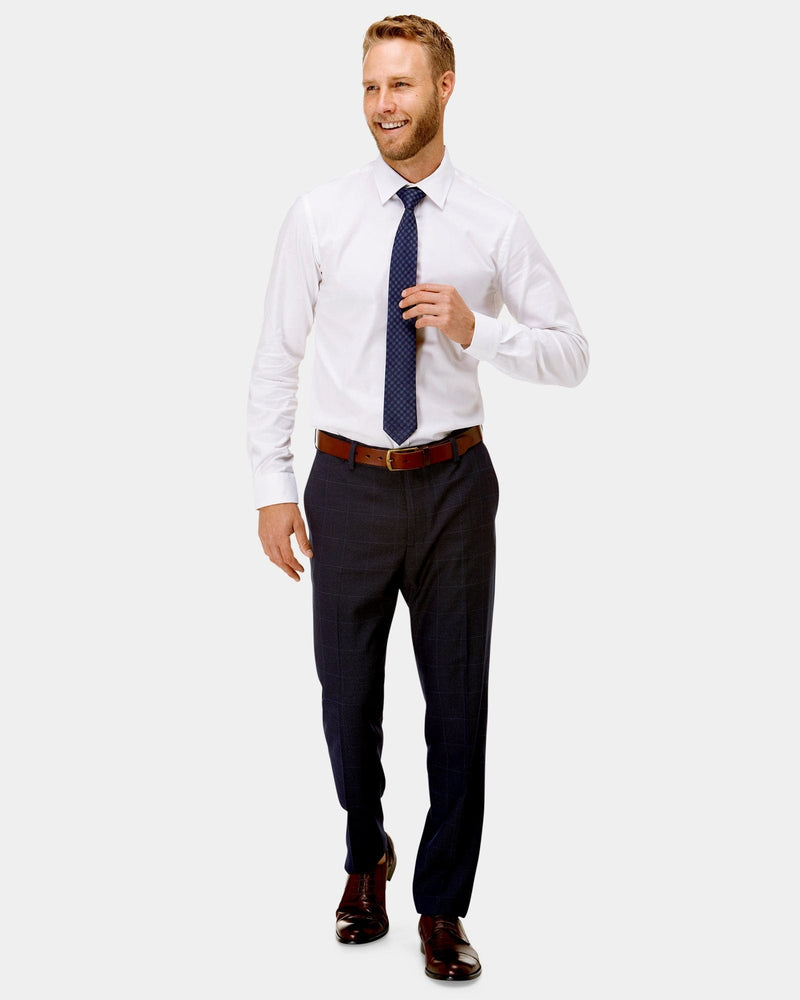 brooksfield classic fit staple mens shirt in white BFC911 with a charcoal suit pant and blue tie