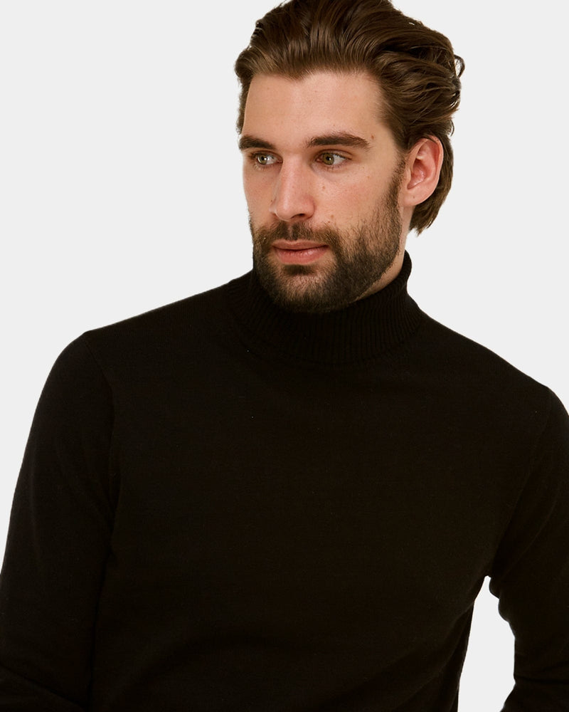 a simple slim fit mens knitted sweater in roll neck