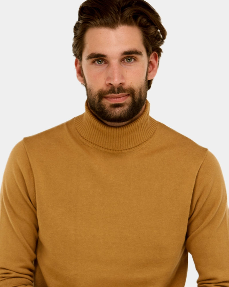 brooksfield mens knitted sweater with a ribbed roll neck 