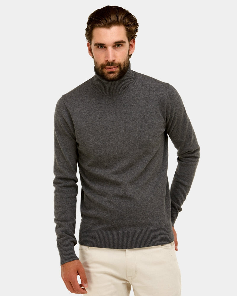 mens grey roll neck sweater in grey