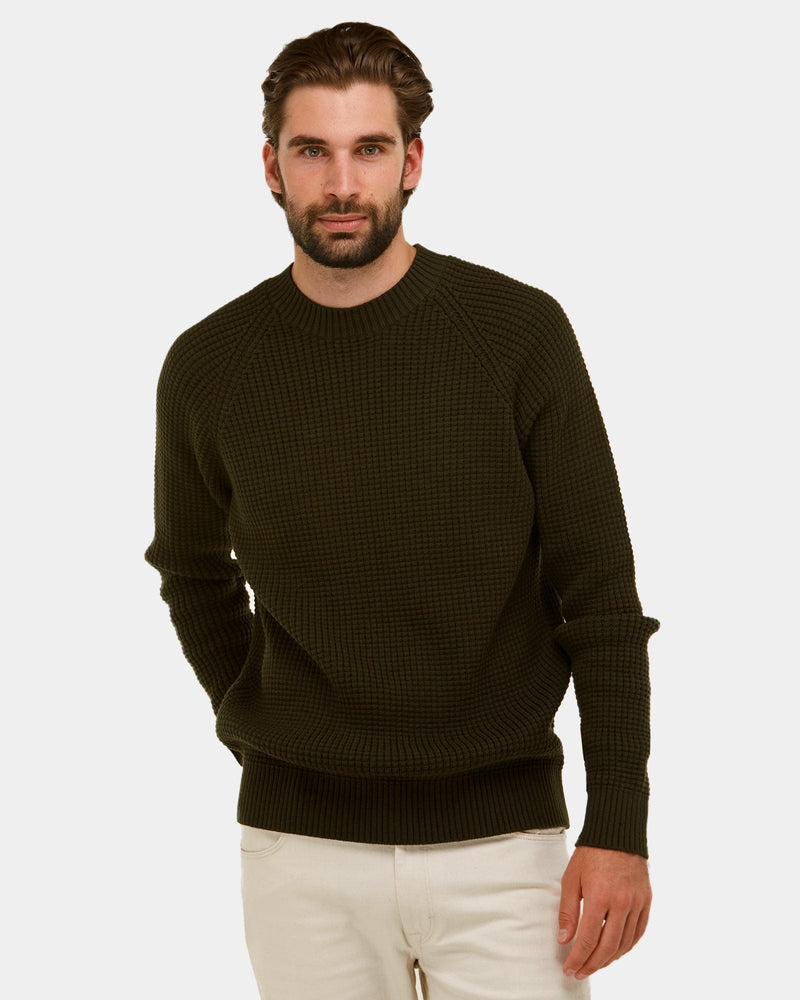 mens long sleeve khaki green knitted sweater by brooksfield