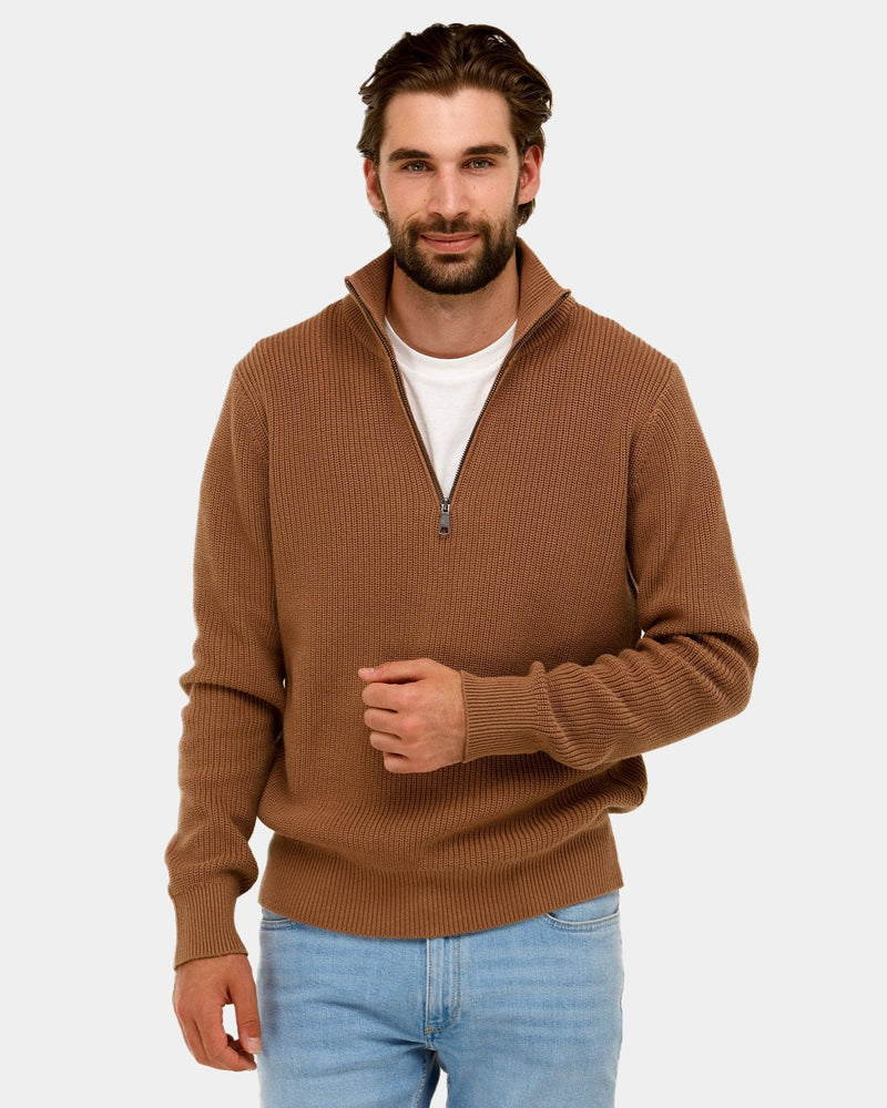 mens long sleeve knit sweater in tan oatmeal colour