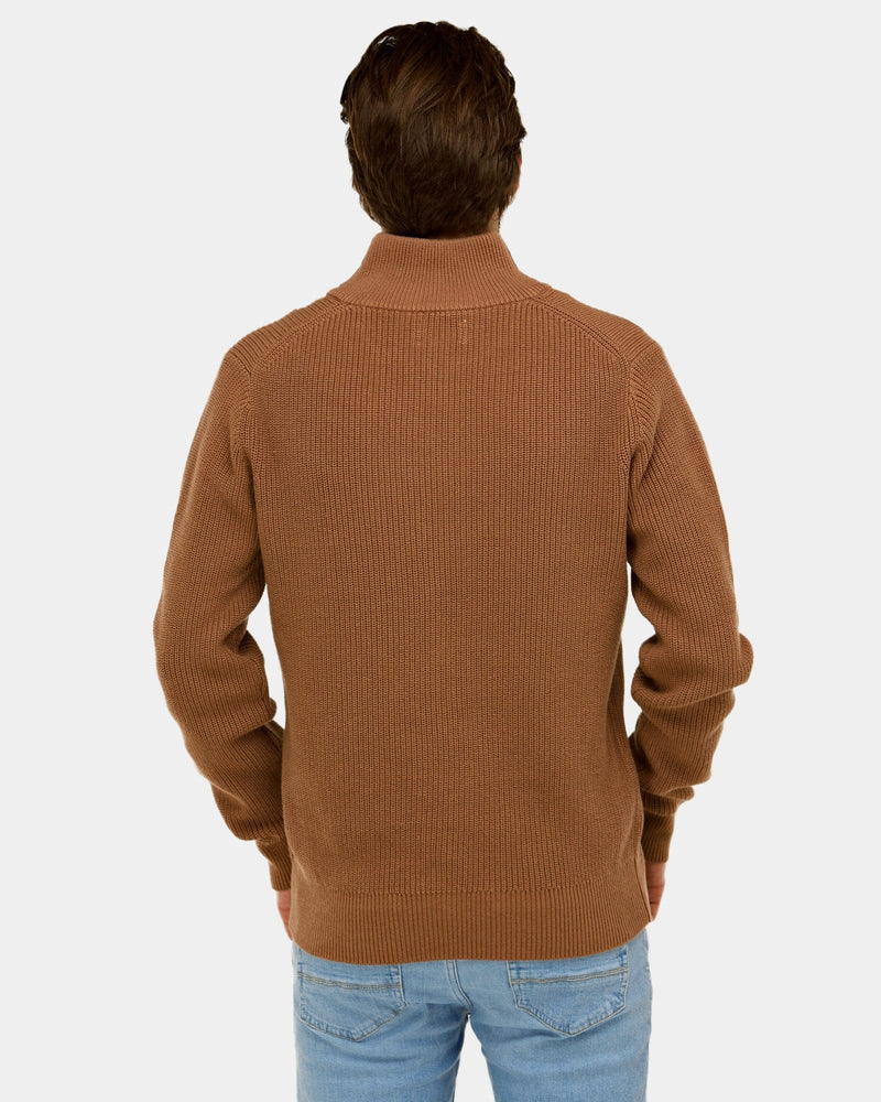Brooksfield Half Zip Knit Sweater in Brown