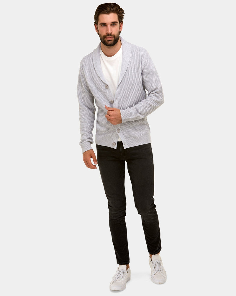 Mens Knitwear | Brooksfield Slim Fit Shawl Collar Cardigan in Grey ...