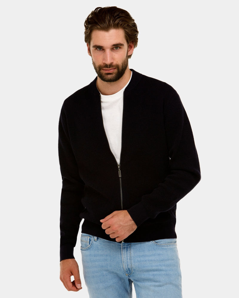 mens black knitted cardigan in a relaxed slim fit