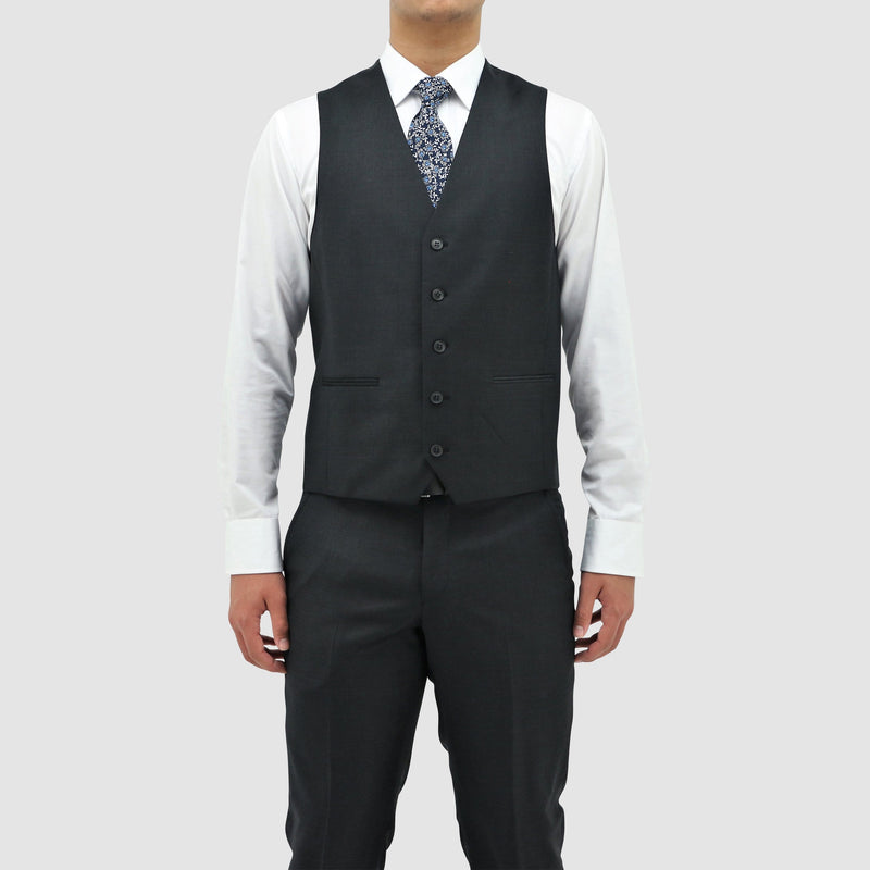 a front view showing the five buttons on the boston classic fit ryan vest in charcoal B106-02