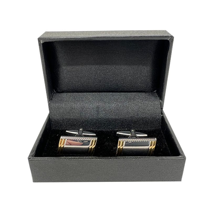 James Adelin Silver/Gold Striped Rectangle Cuff Links