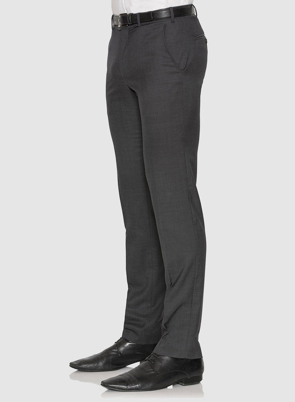 A side view of the cambridge classic fit interceptor trouser in charcoal pure wool F2800