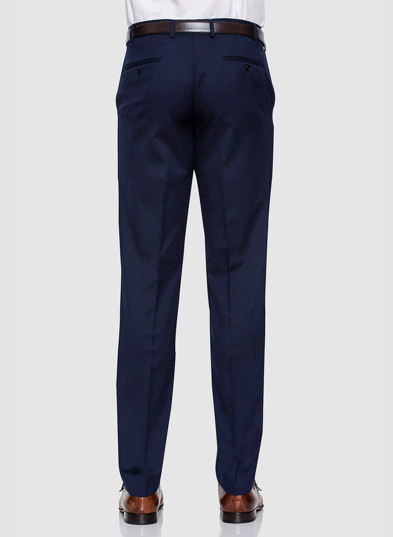 a back view of the Cambridge classic fit interceptor trouser in dark blue navy pure wool F2800