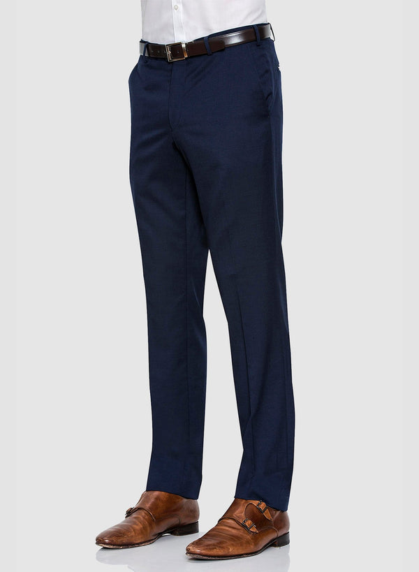 a side view of the Cambridge classic fit interceptor trouser in dark blue navy pure wool F2800