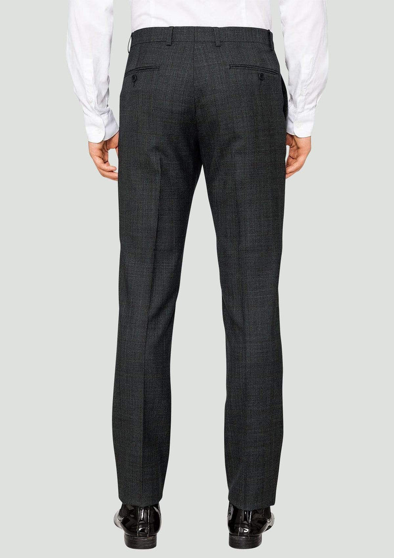a back view of the elegan ted baker slim fit men's suit trousers in charcoal check 1RL2003