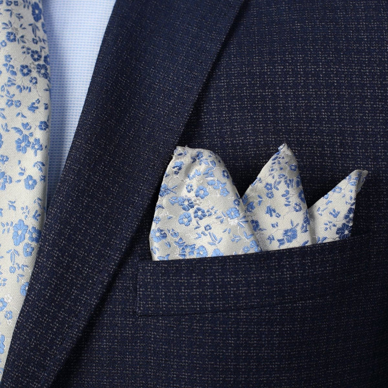 James Adelin Luxury Floral Pocket Square in Beige and Slate