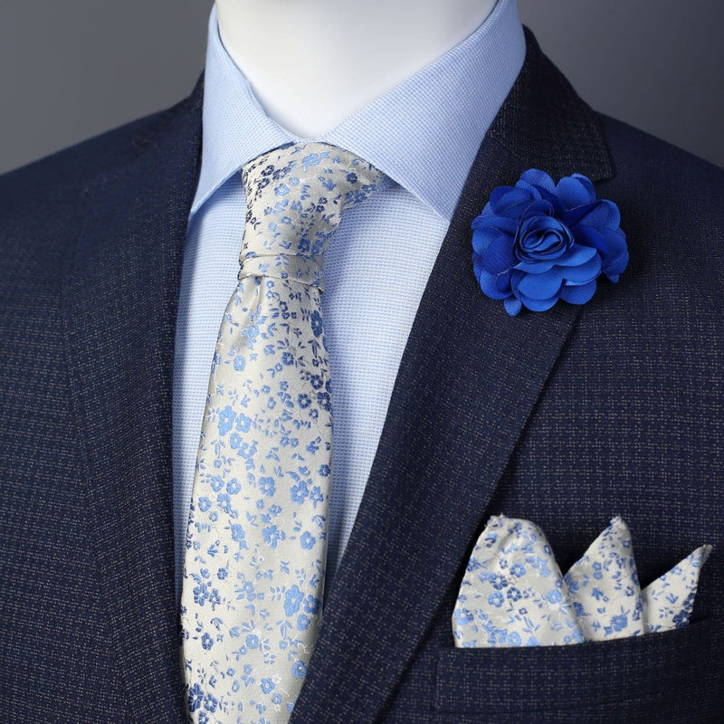 James Adelin Luxury Floral Neck Tie in Beige and Slate