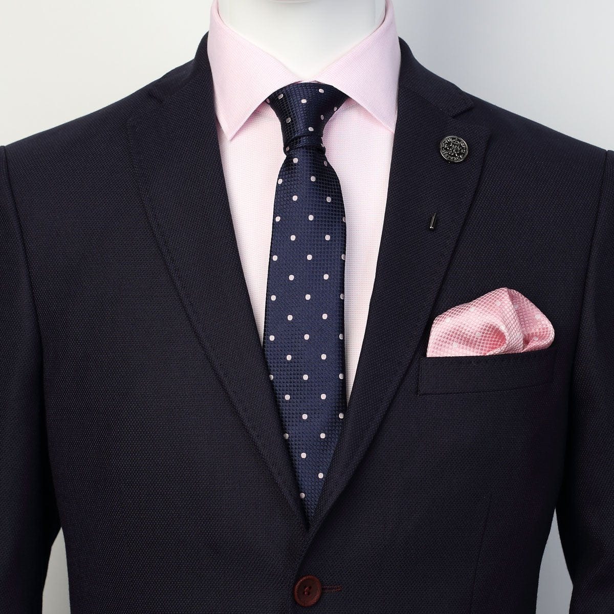 James Adelin Polka Dot Square Weave Pure Silk Pocket Square Pink and White