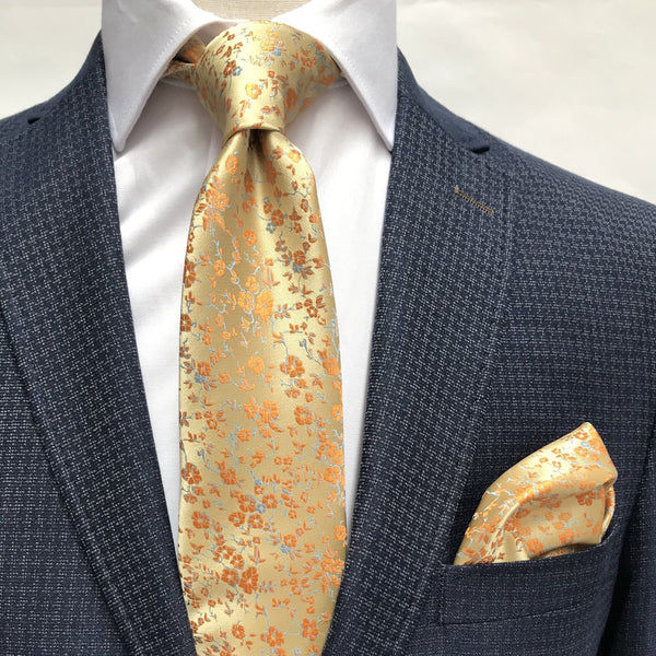 James Adelin Luxury Floral Neck Tie in Gold and Orange