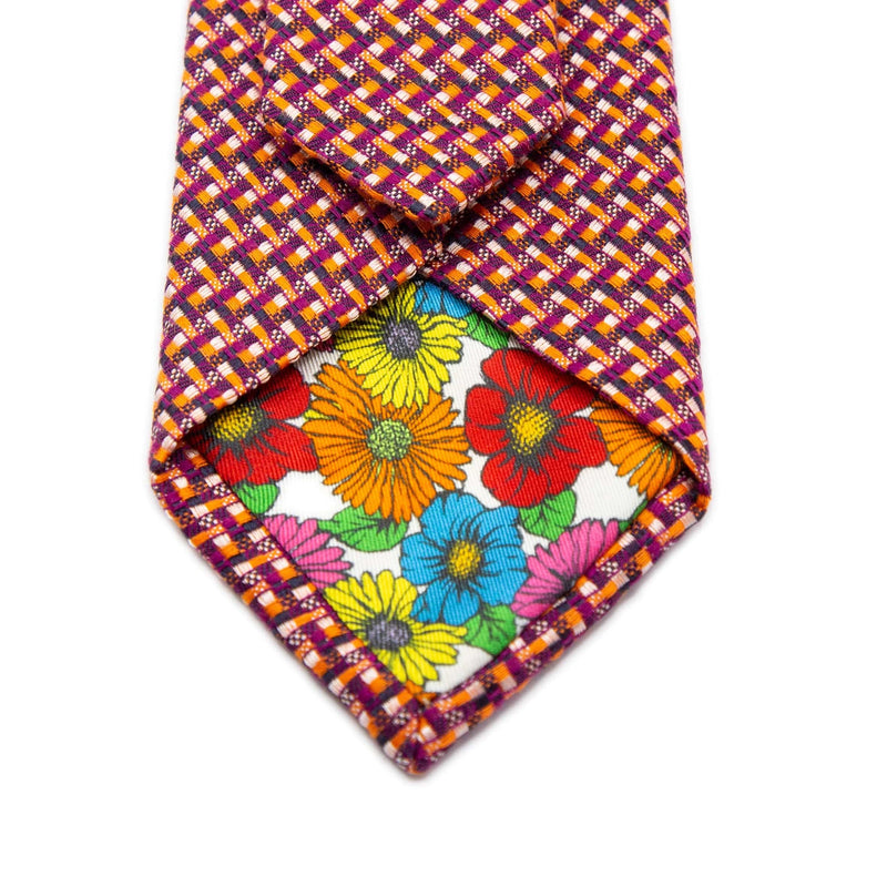 Mens Italian Geometric Silk Neck Tie in Orange and Purple