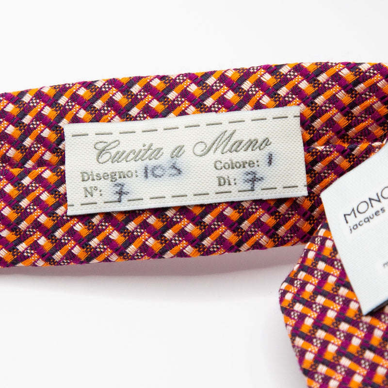 Mens Italian Geometric Silk Neck Tie in Orange and Purple