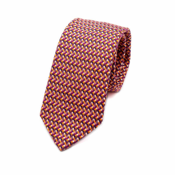 Mens Italian Geometric Silk Neck Tie in Orange and Purple